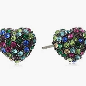 Authentic Betsey Johnson rainbow three-dimensional heart stud earrings- NWOT